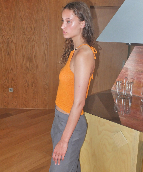 DRAWSTRING HALTER NECK TOP - ORANGE
