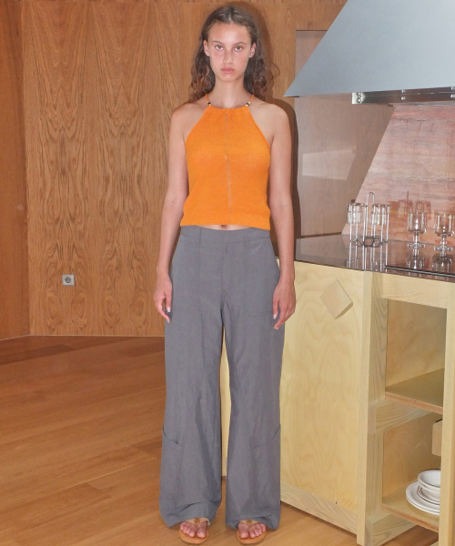 DRAWSTRING HALTER NECK TOP - ORANGE