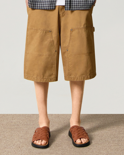 DOUBLE KNEE WORK HALF PANTS_BEIGE