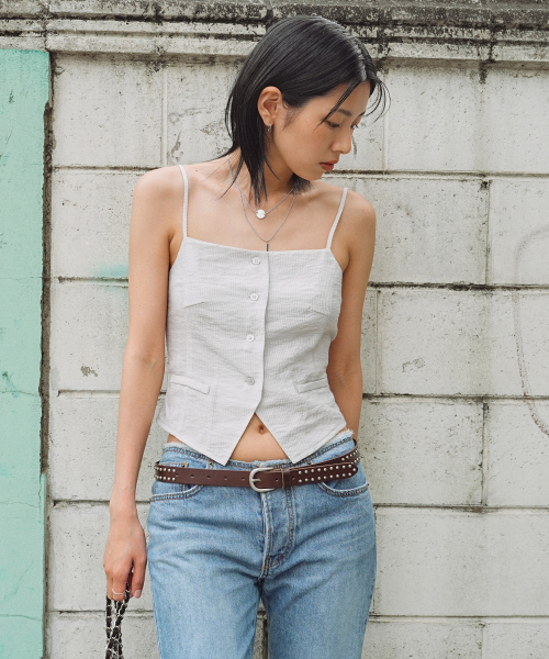 C STRIPE BUTTON BUSTIER_GREY