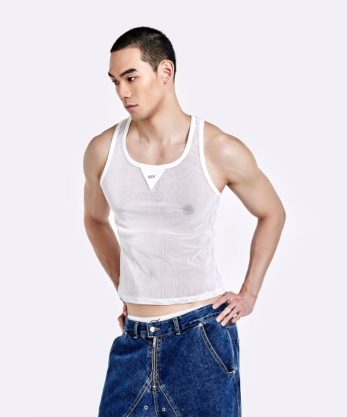 Mesh Metal Logo Sleeveless - White