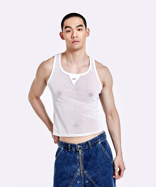 Mesh Metal Logo Sleeveless - White