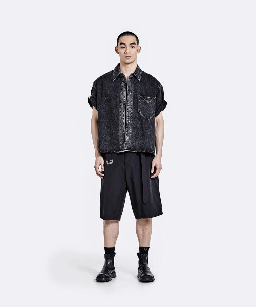 Triangle denim Half shirt - Washed black