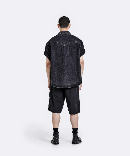Triangle denim Half shirt - Washed black