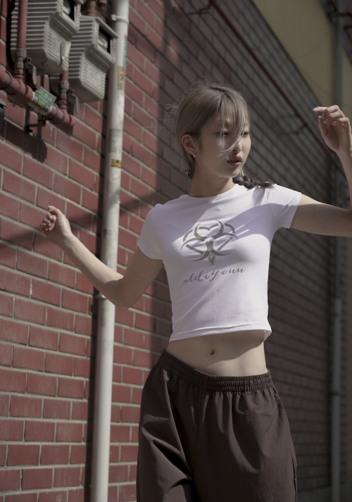 Heart reflex crop Tee (White)