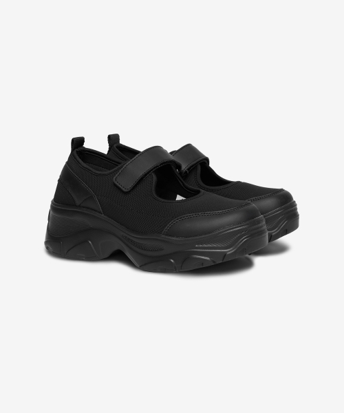 LOMITA Platform Velcro Mary Jane Shoes Black OZSQGA104B