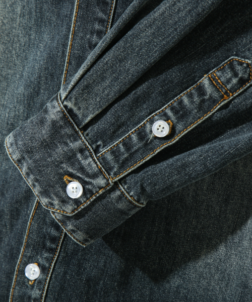 ASI ESSENTIAL BIO WASHING DENIM SHIRT_INDIGO GRAY