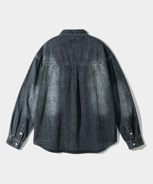 ASI ESSENTIAL BIO WASHING DENIM SHIRT_INDIGO GRAY