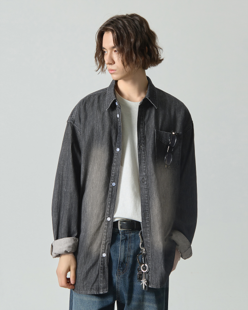 ASI ESSENTIAL BIO WASHING DENIM SHIRT_VINTAGE BLACK