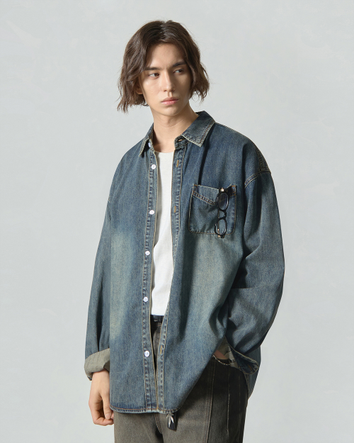ASI ESSENTIAL BIO WASHING DENIM SHIRT_DUST INDIGO
