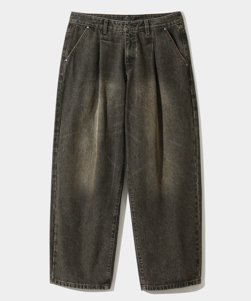ASI ESSENTIAL ONE-TUCK WIDE DENIM PANTS_DUST BLACK