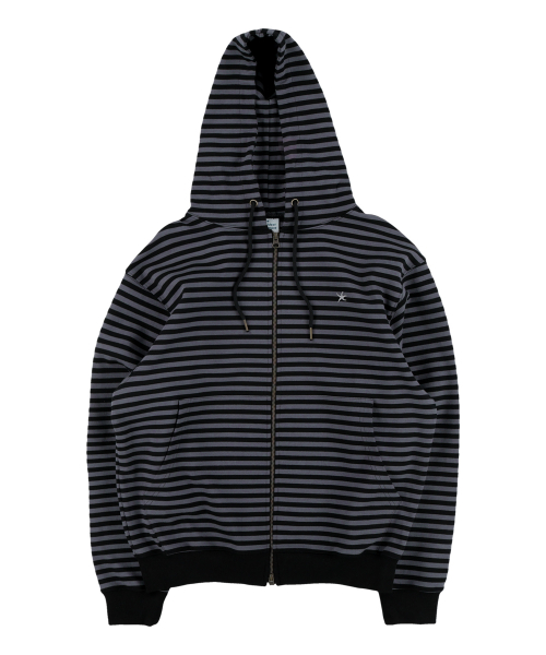 TCM stripe hooded zip-up (charcoal/black)