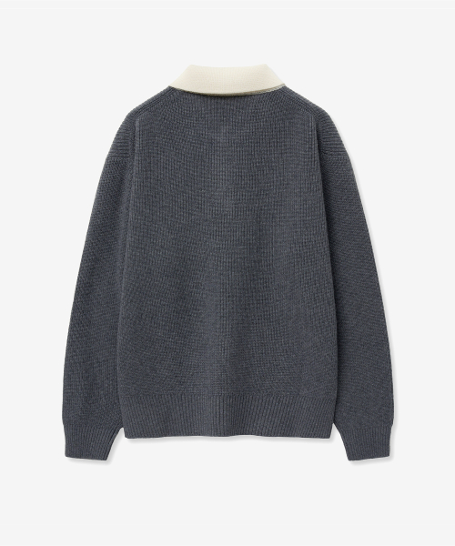 Oversized Rugby Polo Knit Top (Grey) TNSW5F116G2