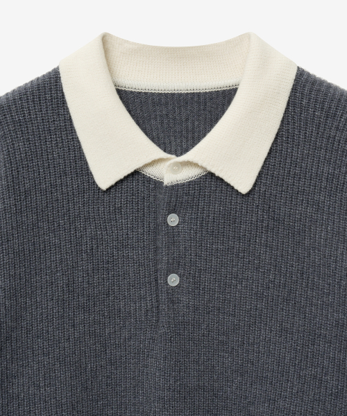 Oversized Rugby Polo Knit Top (Grey) TNSW5F116G2