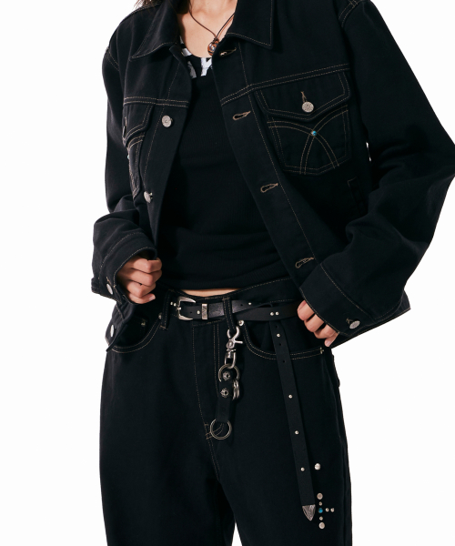 Western Studded Leather Belt (Black)