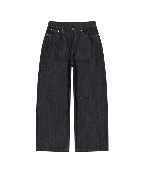 Leather Patch Denim Pants (Black)