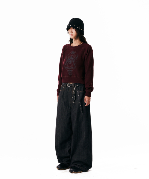 Leather Patch Denim Pants (Black)
