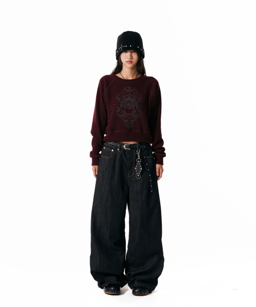 Leather Patch Denim Pants (Black)