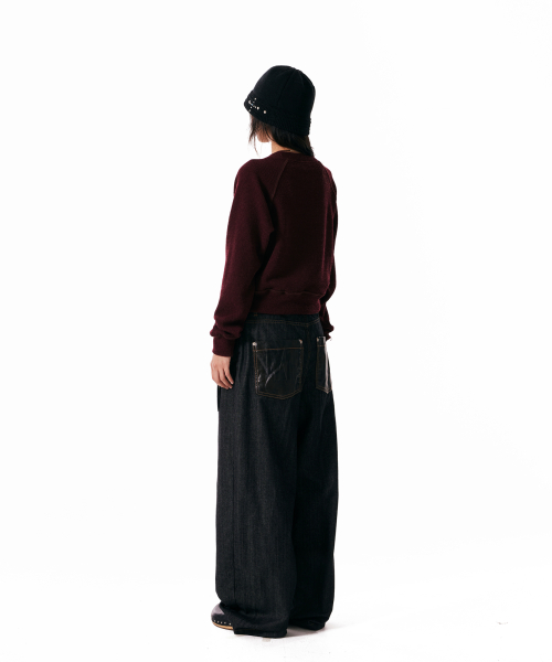Leather Patch Denim Pants (Black)