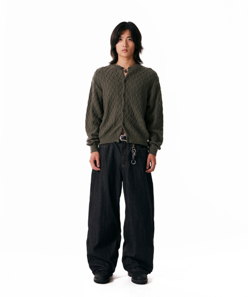 Leather Patch Denim Pants (Black)