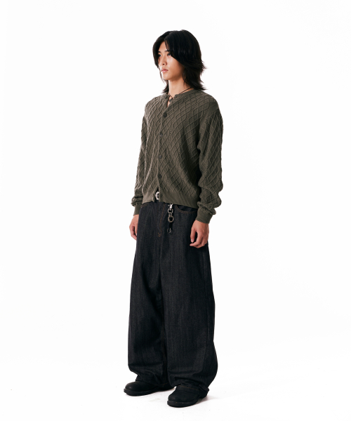Leather Patch Denim Pants (Black)