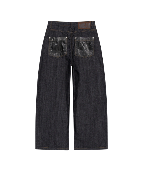 Leather Patch Denim Pants (Black)