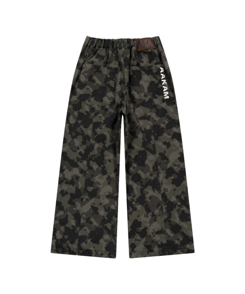 Knee Pin-tuck Camouflage Twill Pants (Khaki)