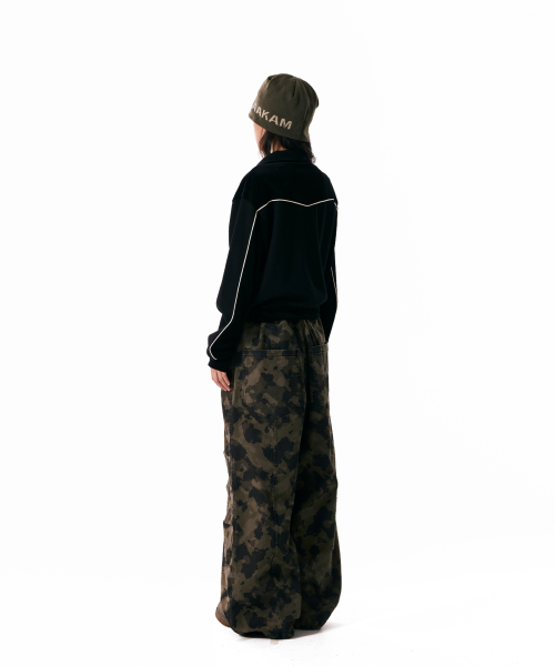 Knee Pin-tuck Camouflage Twill Pants (Khaki)