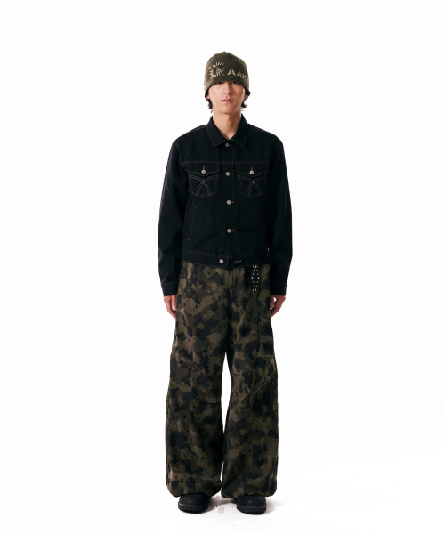 Knee Pin-tuck Camouflage Twill Pants (Khaki)