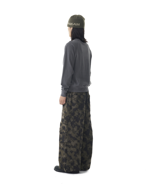 Knee Pin-tuck Camouflage Twill Pants (Khaki)