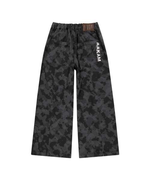 Knee Pin-tuck Camouflage Twill Pants (Black)