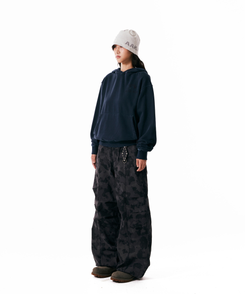 Knee Pin-tuck Camouflage Twill Pants (Black)