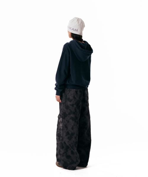 Knee Pin-tuck Camouflage Twill Pants (Black)