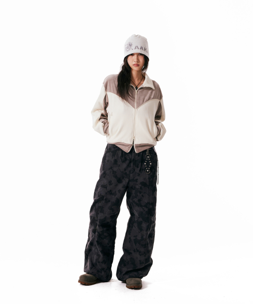 Knee Pin-tuck Camouflage Twill Pants (Black)