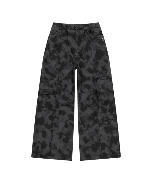 Knee Pin-tuck Camouflage Twill Pants (Black)