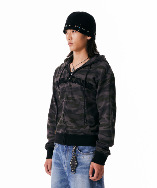 Contrast Logo Zip-up Hoodie (Black)