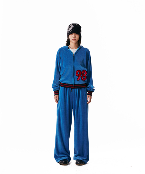 98 Patch Velour Zip-Up Hoodie (Blue)
