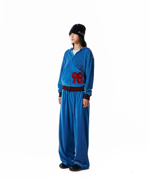 98 Patch Velour Zip-Up Hoodie (Blue)
