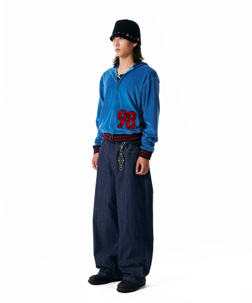 98 Patch Velour Zip-Up Hoodie (Blue)