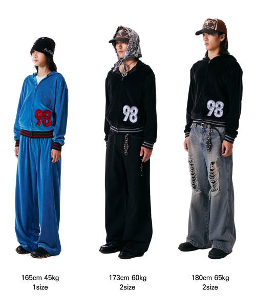 98 Patch Velour Zip-Up Hoodie (Blue)