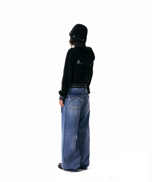 98 Patch Velour Zip-Up Hoodie (Black)