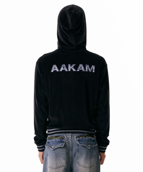 98 Patch Velour Zip-Up Hoodie (Black)