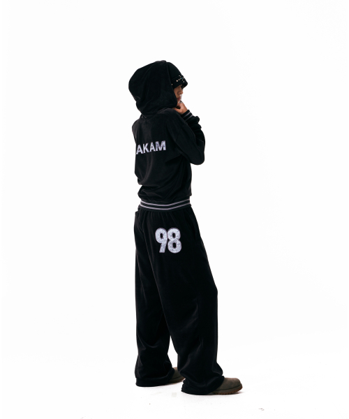 98 Patch Velour Zip-Up Hoodie (Black)