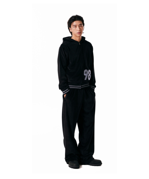 98 Patch Velour Zip-Up Hoodie (Black)