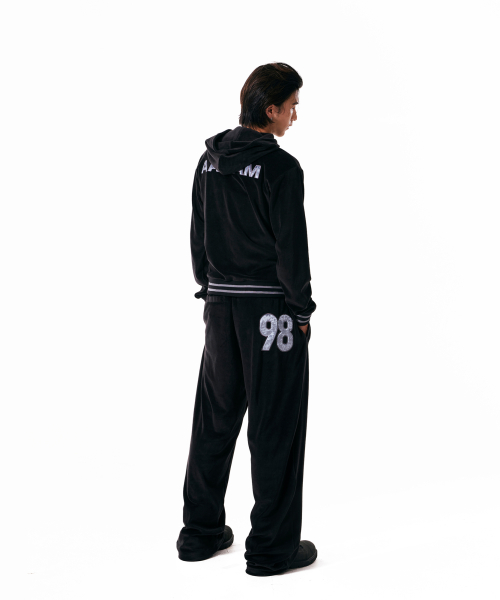 98 Patch Velour Zip-Up Hoodie (Black)