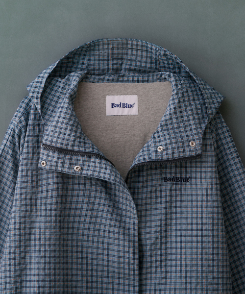 Check Hoodie Jacket Blue