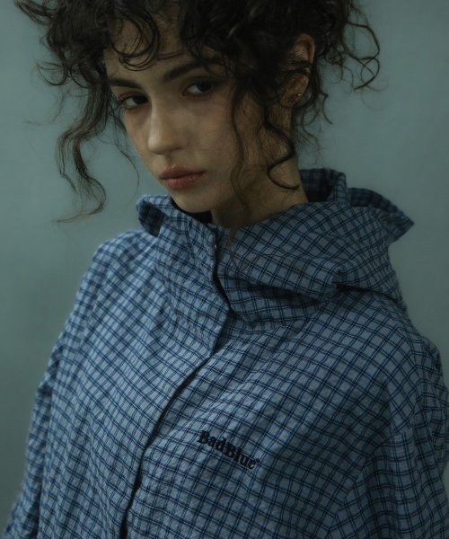 Check Hoodie Jacket Blue