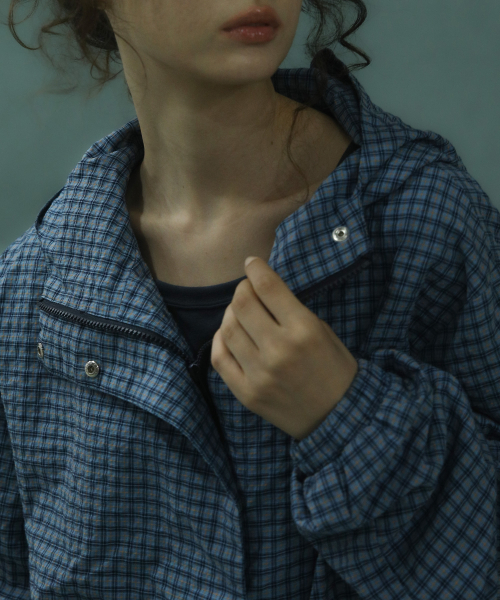 Check Hoodie Jacket Blue