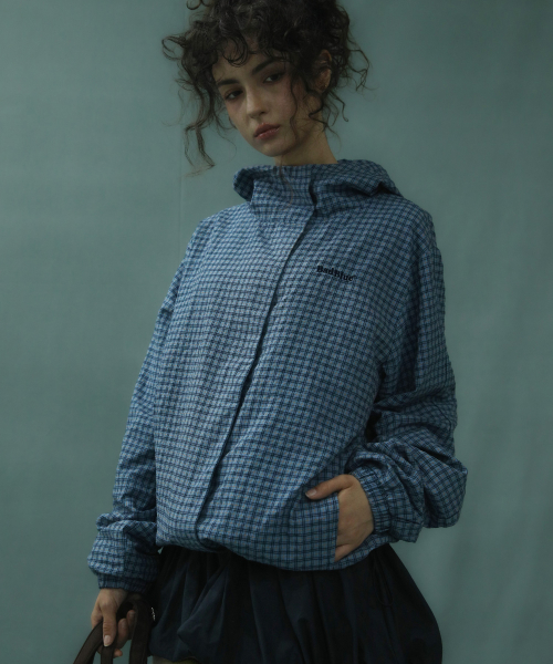 Check Hoodie Jacket Blue