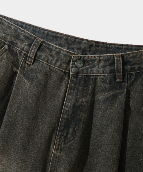 BIO WASHING WIDE CARPENTER DENIM PANTS_DUST BLACK